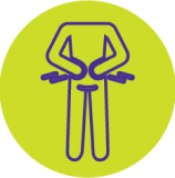 Icon of person from the neck down holding painful stomach
